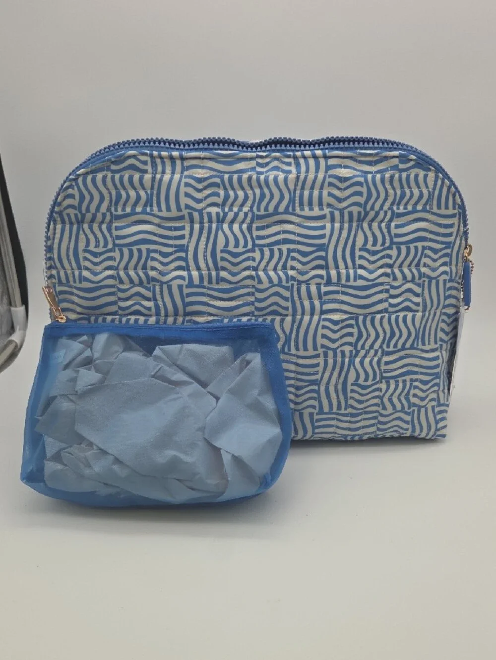 Sonia Kashuk Blue and White Patterned Cosmetic Pouch 2 Pieces